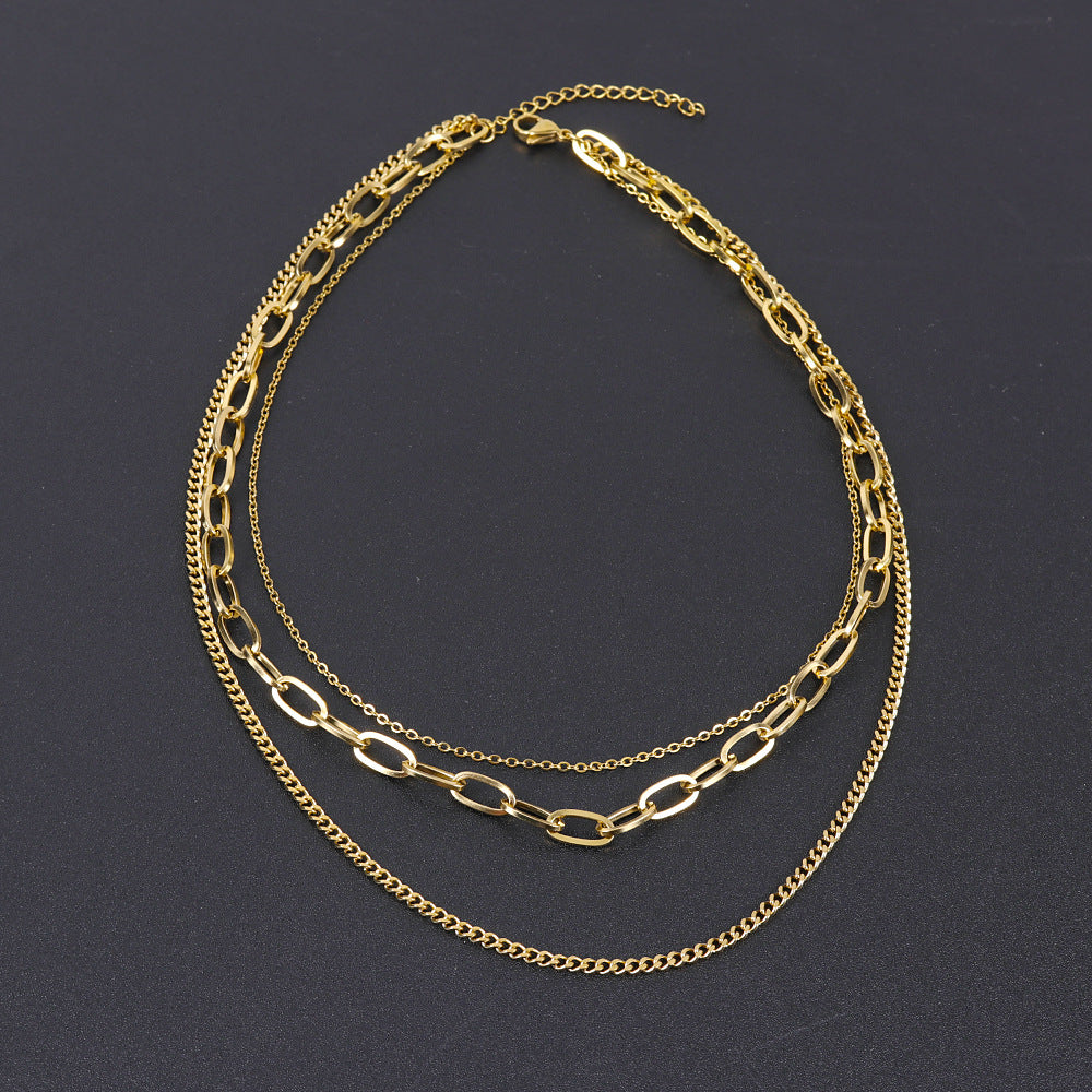 Retro 18K Gold Multi-Layer Titanium Steel Chain For Women