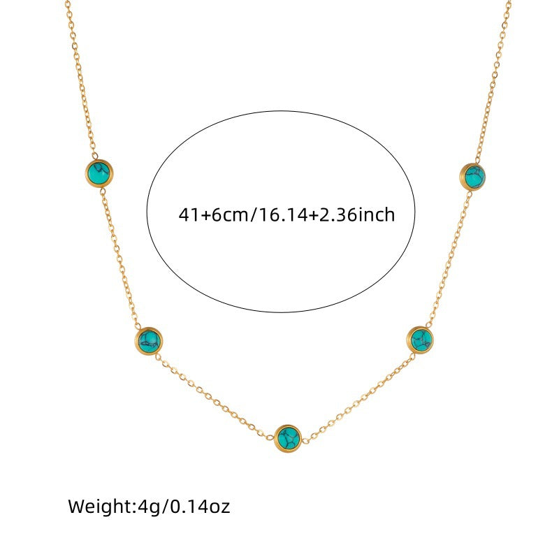 Retro All-Match Blue Turquoise Stainless Steel Jewelry Set