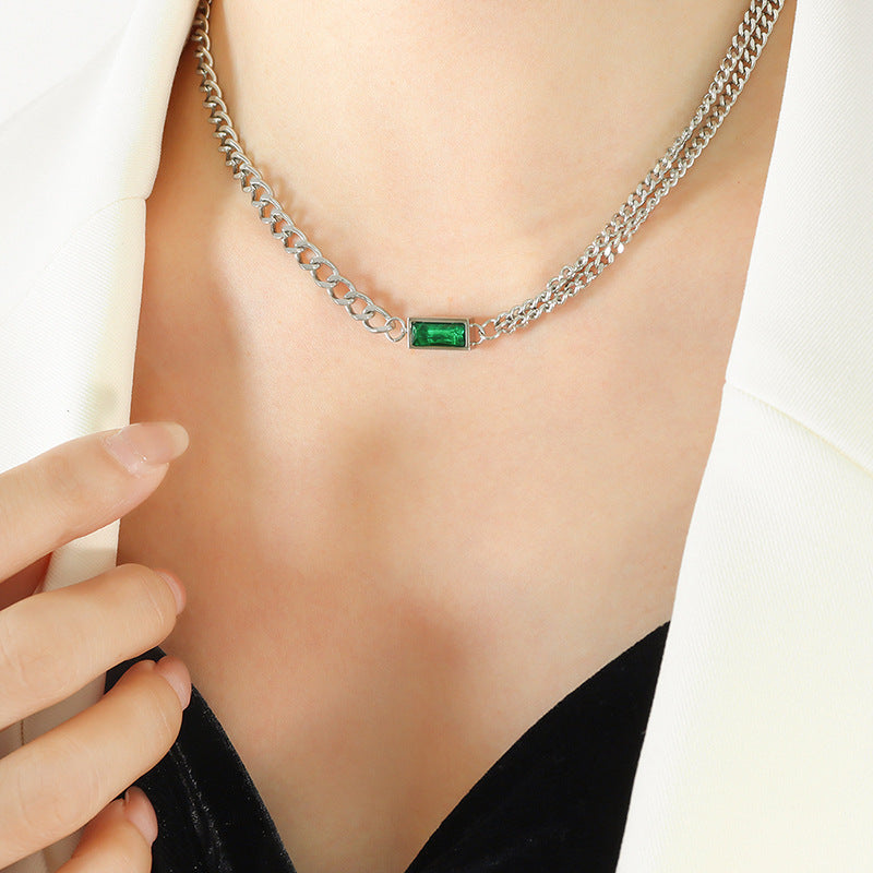 Retro Inlaid Zircon Double-Layer Chunky Chain Necklace Set For Women
