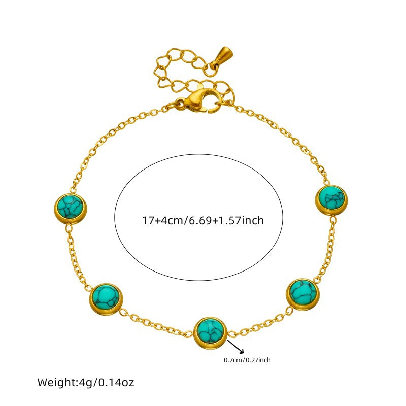Retro All-Match Blue Turquoise Stainless Steel Jewelry Set