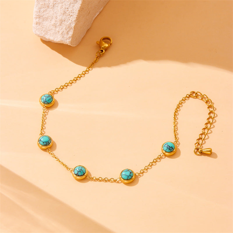 Retro All-Match Blue Turquoise Stainless Steel Jewelry Set
